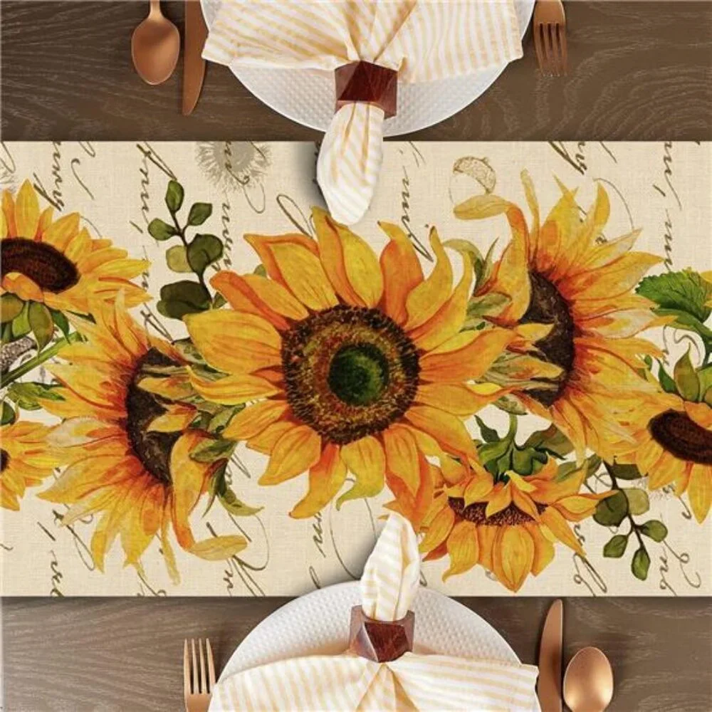 Fall Sunflowers Table Runner 13x72” -Vintage Floral Farmhouse Decor for Kitchen‎